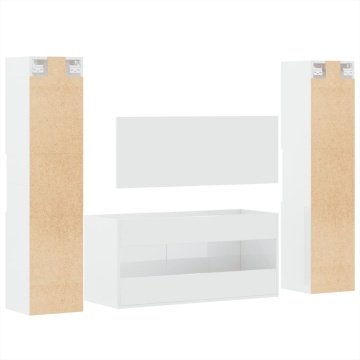 Set mobilier de baie, 4 piese, alb extralucios, lemn prelucrat - Img 6