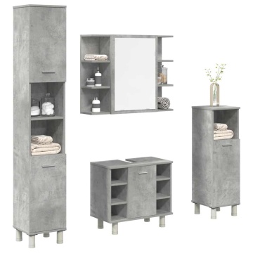Set mobilier de baie, 4 piese, gri beton, lemn compozit - Img 1