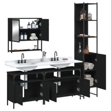 Set mobilier de baie, 4 piese, negru, lemn prelucrat - Img 4
