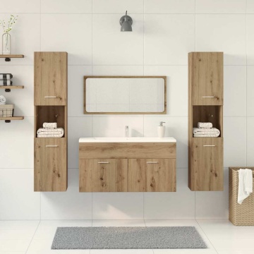 Set mobilier de baie, 4 piese, stejar artizanal, lemn prelucrat - Img 3