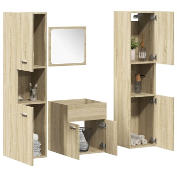 Set mobilier de baie, 4 piese, stejar sonoma, lemn prelucrat - Img 1