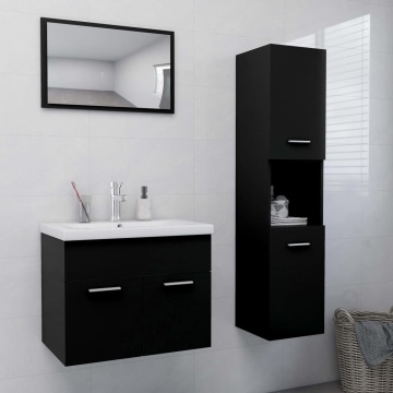 Set mobilier de baie, negru, lemn prelucrat - Img 1