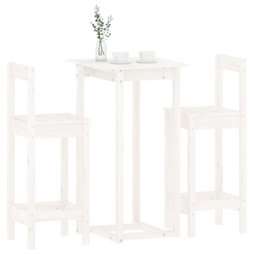 Set mobilier de bar, 3 piese, alb, lemn masiv de pin - Img 4