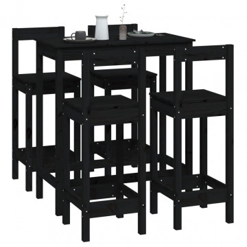 Set mobilier de bar, 5 piese, negru, lemn masiv de pin - Img 6