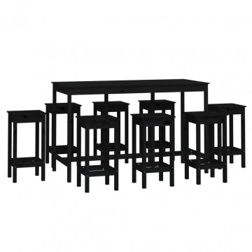 Set mobilier de bar, 9 piese, negru, lemn masiv de pin - Img 2