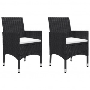 Set mobilier de bistro, 3 piese, negru, poliratan și sticlă - Img 2