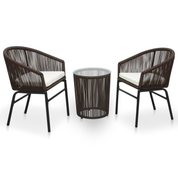 Set mobilier de bistro cu perne, 3 piese, maro, ratan PE - Img 1
