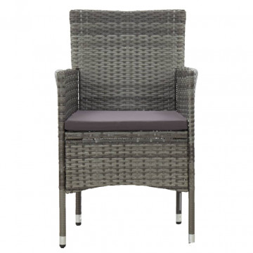 Set mobilier de exterior, 3 piese, gri, poliratan și sticlă - Img 6