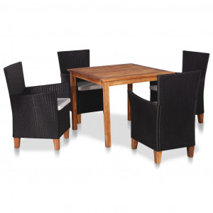 Set mobilier de exterior, 5 piese, negru și maro, poliratan - Img 1