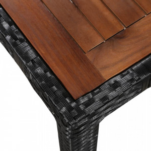 Set mobilier de exterior 7 piese negru, poliratan, lemn acacia - Img 4