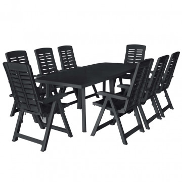 Set mobilier de exterior, 9 piese, antracit, plastic - Img 1