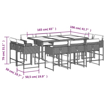 Set mobilier de exterior cu perne, 11 piese, negru, poliratan - Img 7
