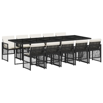 Set mobilier de exterior cu perne, 11 piese, negru, poliratan - Img 2