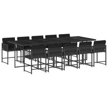 Set mobilier de exterior cu perne, 11 piese, negru, poliratan - Img 2
