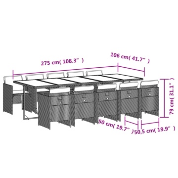 Set mobilier de exterior cu perne, 11 piese, negru, poliratan - Img 5