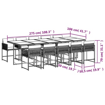 Set mobilier de exterior cu perne, 11 piese, negru, poliratan - Img 5