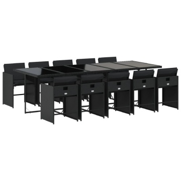 Set mobilier de exterior cu perne, 11 piese, negru, poliratan - Img 2