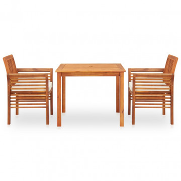 Set mobilier de exterior cu perne 3 piese, lemn masiv de acacia - Img 2