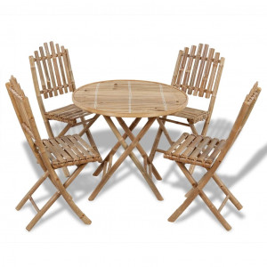 Set mobilier de exterior pliabil, 5 piese, bambus - Img 1