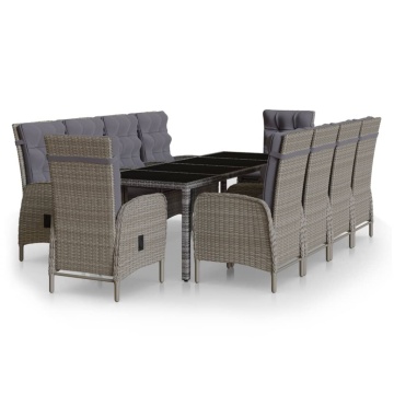 Set mobilier de grădină, 11 piese, gri, poliratan - Img 2