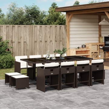 Set mobilier de grădină, 13 piese, maro, cu perne, poliratan - Img 1