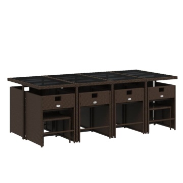 Set mobilier de grădină, 13 piese, maro, cu perne, poliratan - Img 3