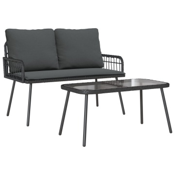 Set mobilier de grădină, 2 piese, cu perne, negru, poliratan - Img 2