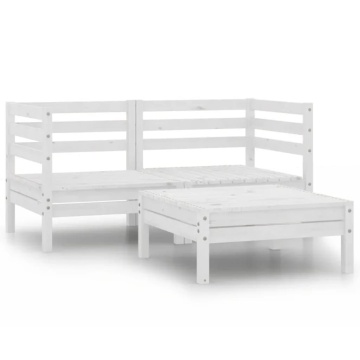 Set mobilier de grădină, 3 piese, alb, lemn masiv de pin - Img 1
