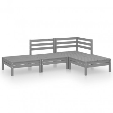 Set mobilier de grădină, 4 piese, gri, lemn masiv de pin - Img 2