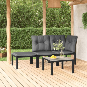 Set mobilier de grădină, 4 piese, negru și gri, poliratan - Img 1