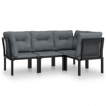 Set mobilier de grădină, 4 piese, negru și gri, poliratan - Img 2