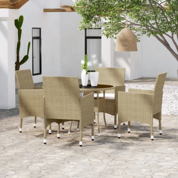 Set mobilier de grădină, 5 piese, bej, poliratan - Img 1