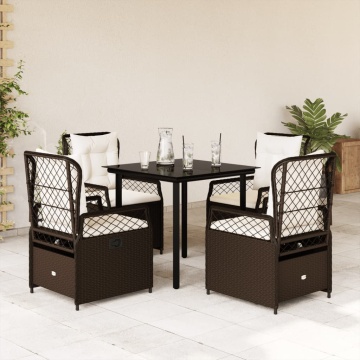 Set mobilier de grădină, 5 piese, cu perne, maro, poliratan - Img 1