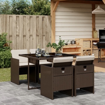 Set mobilier de grădină, 5 piese, cu perne, maro, poliratan - Img 1