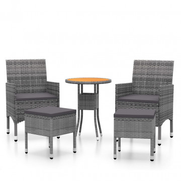 Set mobilier de grădină, 5 piese, gri, poliratan - Img 2