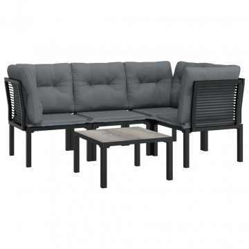 Set mobilier de grădină, 5 piese, negru/gri, poliratan - Img 3
