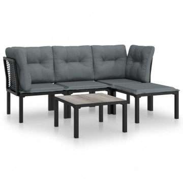 Set mobilier de grădină, 5 piese, negru/gri, poliratan - Img 2