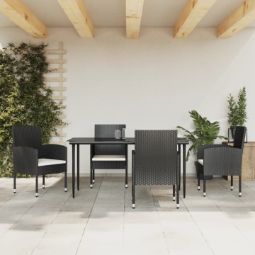 Set mobilier de grădină, 5 piese, negru, poliratan și oțel - Img 1