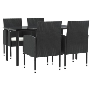 Set mobilier de grădină, 5 piese, negru, poliratan și oțel - Img 2