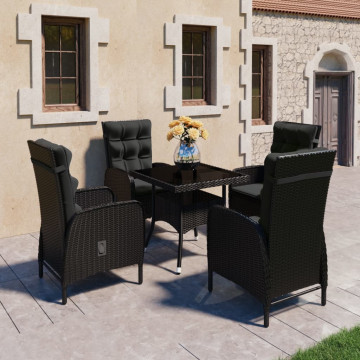 Set mobilier de grădină, 5 piese, negru, poliratan și sticlă - Img 1