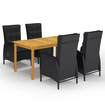 Set mobilier de grădină, 5 piese, negru - Img 1