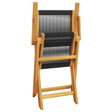 Set mobilier de grădină 5 piese polipropilenă neagră/lemn masiv - Img 7
