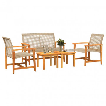 Set mobilier de grădină, 5 piese, poliratan bej/lemn de acacia - Img 3