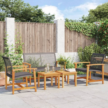 Set mobilier de grădină, 5 piese, poliratan negru/lemn acacia - Img 1