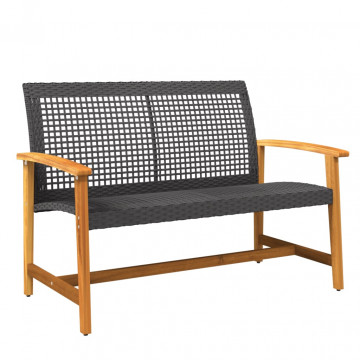 Set mobilier de grădină, 5 piese, poliratan negru/lemn acacia - Img 4