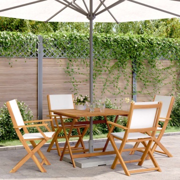 Set mobilier de grădină 5 piese textil alb crem/lemn masiv - Img 1