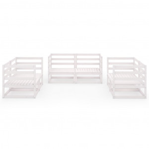 Set mobilier de grădină, 6 piese, alb, lemn masiv de pin - Img 2