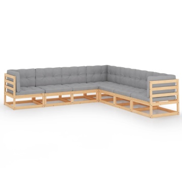 Set mobilier de grădină, 7 piese, cu perne, lemn masiv de pin - Img 2
