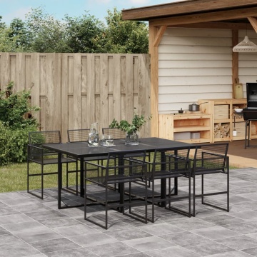 Set mobilier de grădină, 7 piese, negru, poliratan - Img 1