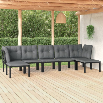 Set mobilier de grădină, 7 piese, negru și gri, poliratan - Img 1